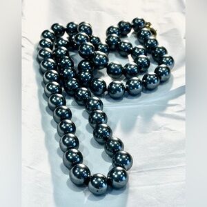 Vintage Pewter-Black Pearl Joan Rivers 15” Necklace 90s Y2K